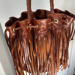 New with tag (Not Attached) fringe leather bucket style handbag